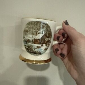 Milbern Cabin 24kt Gold Plated Trim Coffee Shaving Mug Home in the Wilderness